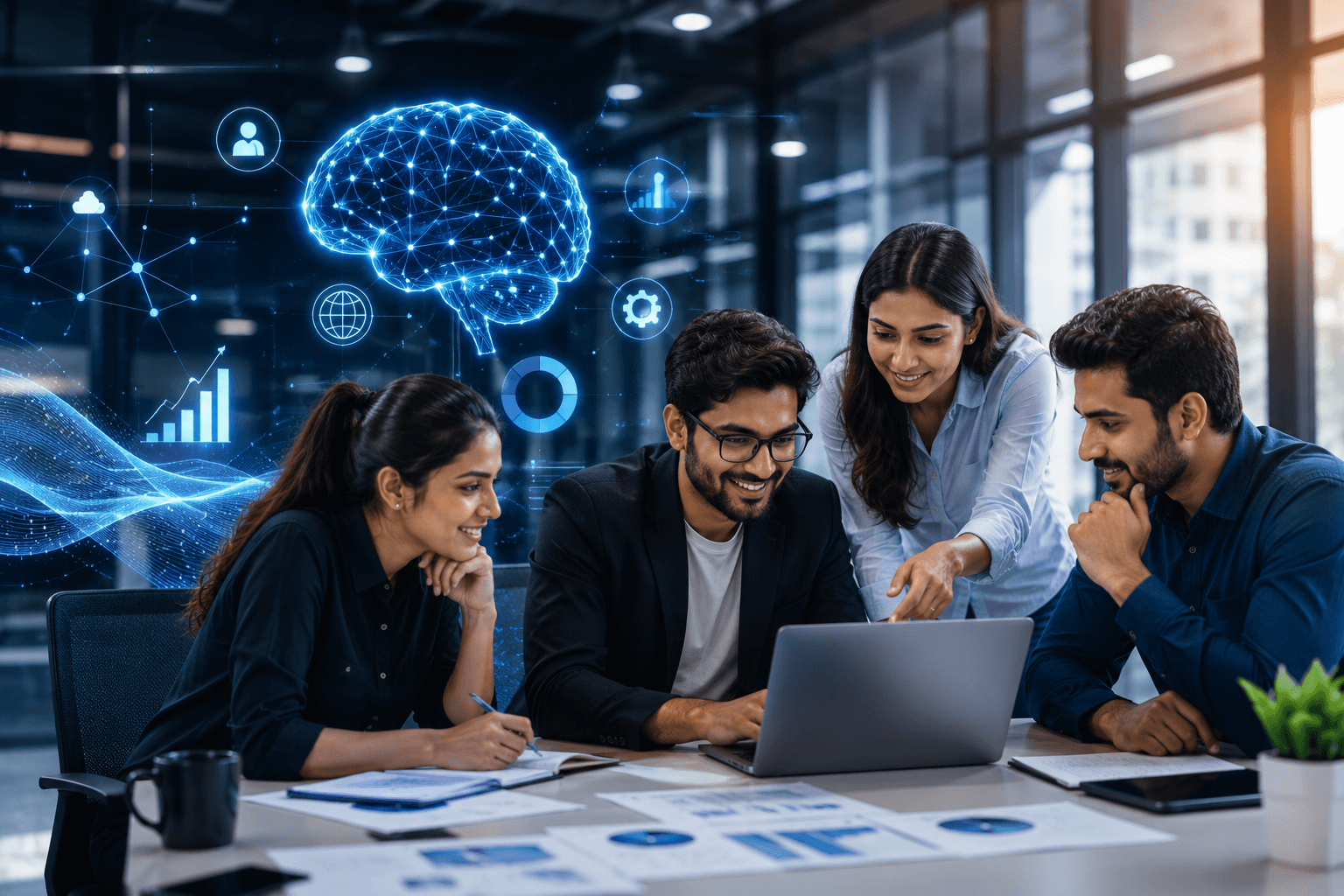Indian technology team collaborating on an AI project